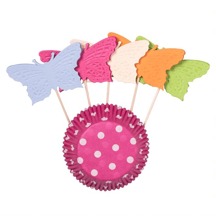 5012272410-1 Muffinförmchen Punkte weiß/pink + Picker, 5x3,2cm