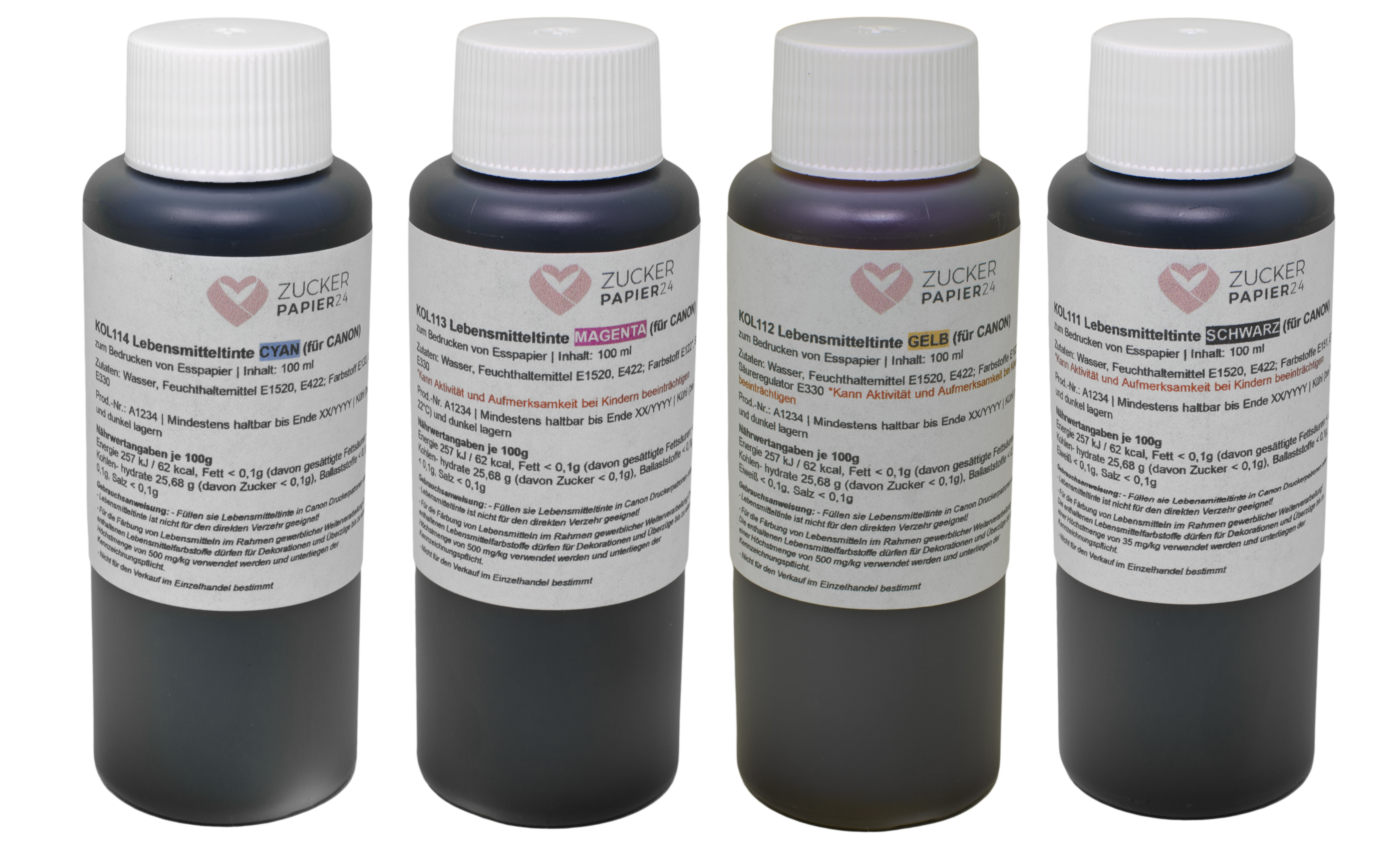 KOL110-Lebensmitteltinte-Set-Canon-zp24 Lebensmitteltinte für Canon, Set 4 x 100ml