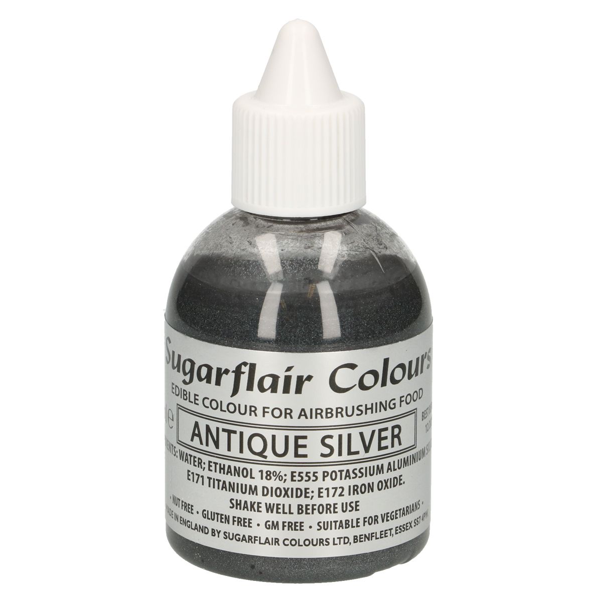 v512_sugarflair_airbrush_colouring_antique-silver Sugarflair Airbrush Colouring -Glitter Antique Silver- 60ml