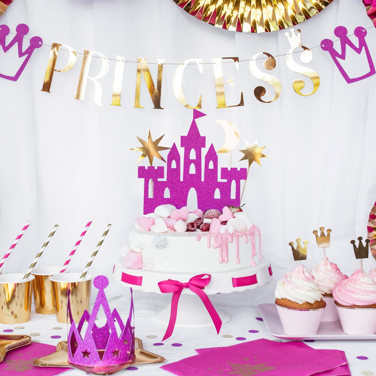 PartyDeco Cake Topper Prinzessinen Schloss Set 4-teilig