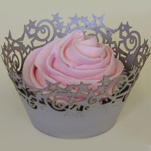 PME Muffin / Cupcake Wrappers silberne Sterne 12 Stück